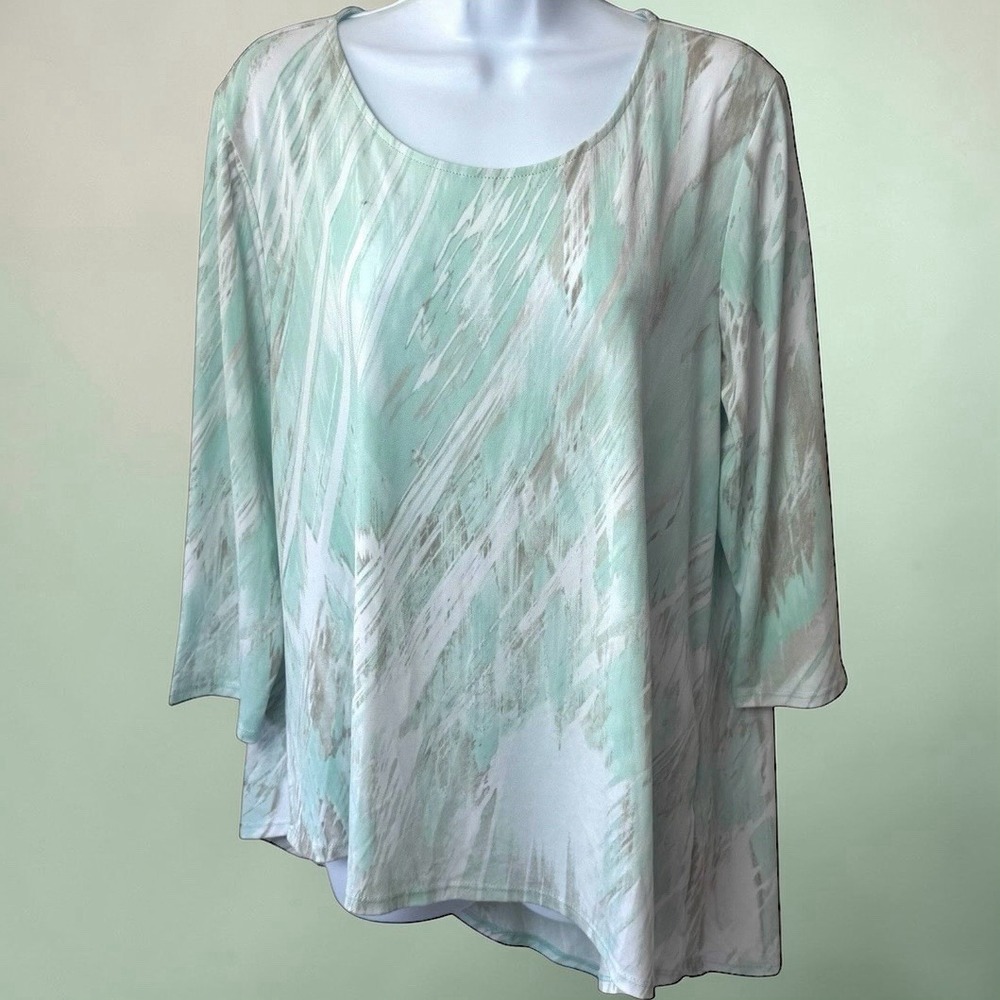 NEW Chico's  Liquid Knit Asymmetrical Hem Tunic‎ Geode Abstract Artsy 2 L 12